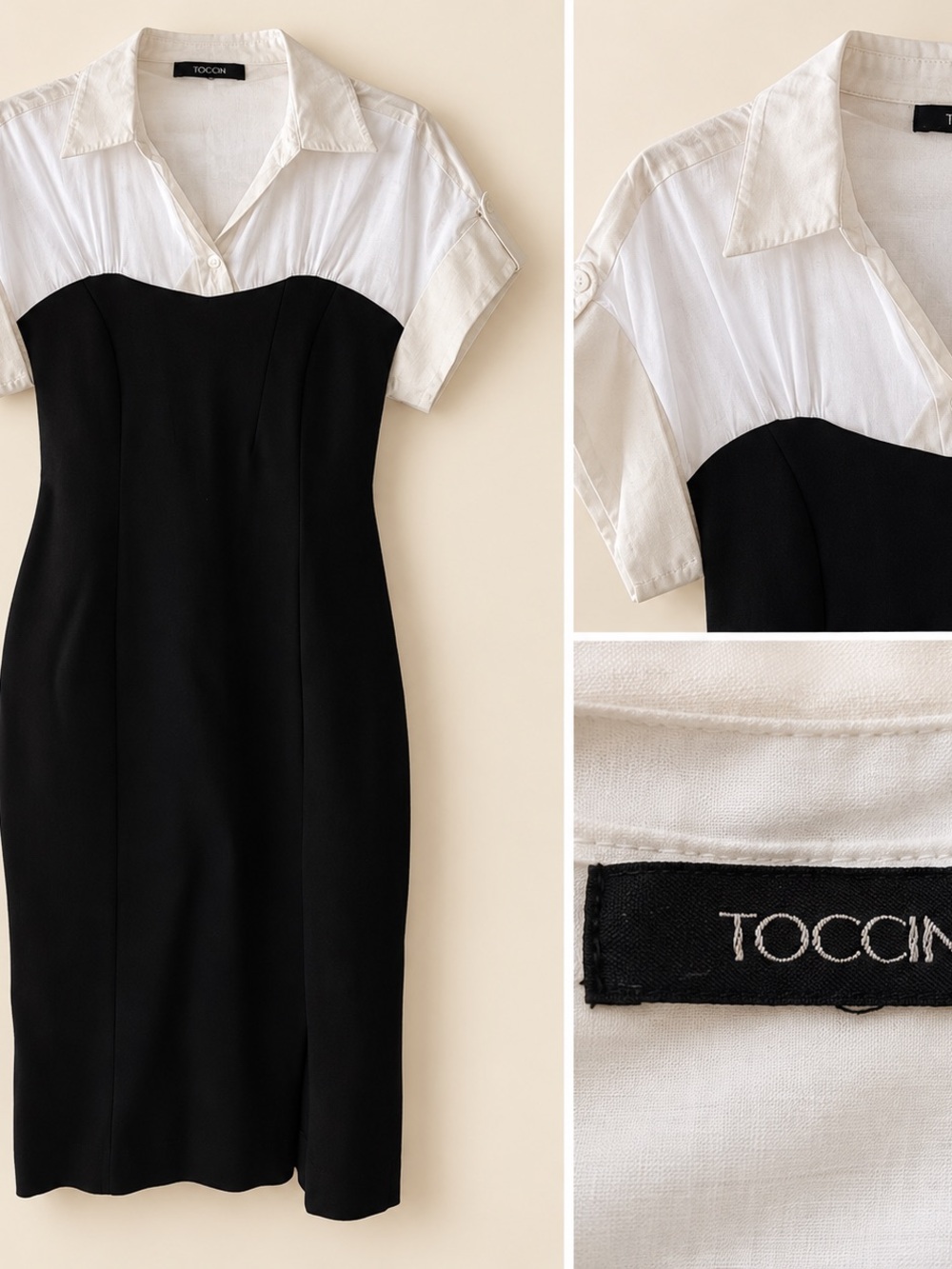 Toccin Black & White Midi Shirt-Bodice Dress
